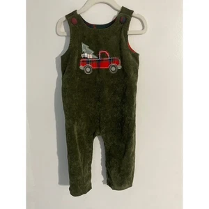 Mud Pie Latzhose Baby Junge Gr. 9-12 Monate grün Cord Weihnachten LKW - Bild 1 von 3