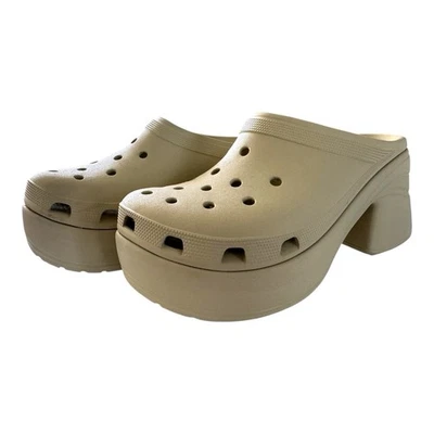 Crocs Sirena Zueco Plataforma Sin Cordones Beige Tostado 4” Sandalia Tacón Alto Hombres 12 Mujeres 14 Foto 1 de 4