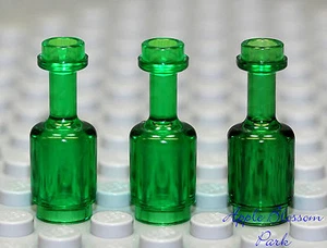 NEW Lego Lot/3 Minifig Trans Green WINE BOTTLES - Kingdoms Castle Food Rum Jug - Picture 1 of 1