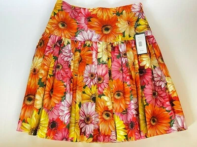 NUEVA DOLCE & GABBANA Gerbera Estampado Floral Popelina Volantes Falda 46 IT / 12 EE. UU. Foto 1 de 4
