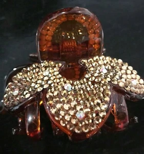 New Tortoiseshell With Crystal  Floral Rhinestone  3 1/2'' Hair Claw Clip - Picture 1 of 5