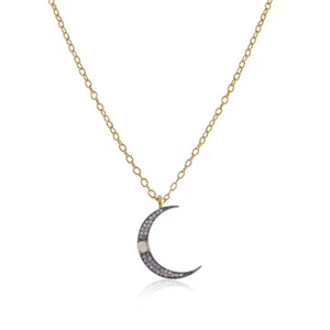 Collar Dije Collar Colgante Pave Diamante Natural LUNA CRECIENTE Plata 925 Joyería NUEVO - Imagen 1 de 3