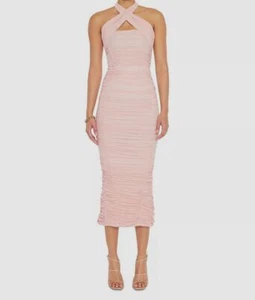 Nookie Womens Pink Monroe Ruched Halter Midi Dress Size Medium - Picture 1 of 4