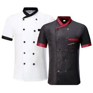 Unisex Hotel Waiter Tidy Work Uniform Stand Collar Button Short Sleeve Shirt