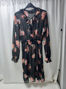 ❤️ Dorothy Perkins Black Patterned Chiffon Dress Size 10 Vgc - Picture 1 of 6