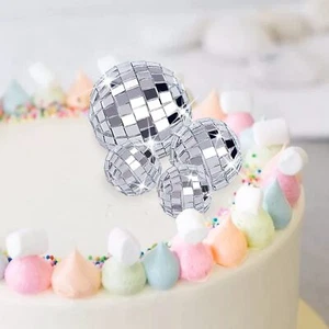 Disco Ball Cake Toppers 4 PCS 70s Party Decorations Mirror Disco Table Decor - Picture 1 of 6