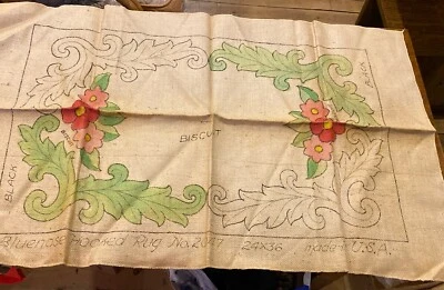 BLUENOSE HOOKED RUG PATTERN #2047 MULTI FLORAL BURLAP 24X36 USA 1940’s - Image 1 of 4
