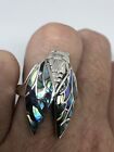 Vintage Abalone Cicada Deco Ring 925 Sterling Silver