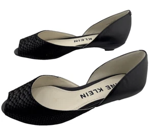 Anne Klein Women's Fanetta Black Peep toe Flat Size 7 M NWB - Picture 1 of 12