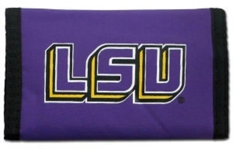 LSU Tigers Nylon Tri-Fold Wallet [NEW] NCAA Vinyl Trifold Billfold ID Cover