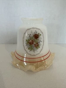 Vintage ONE Milchglas Lampenschirme oder Fächer hellbraun/weiße Blumen floral - Bild 1 von 5