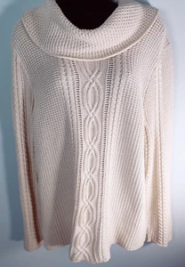 Jeanne Pierre Ladies Size L Ivory Cowl Neck Cable Knit Cotton Pullover Sweater - Picture 1 of 8