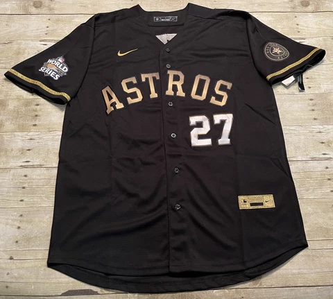 New Jose Altuve Houston Astros World Series Champions Black/Gold Jersey Large Cover