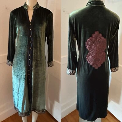 Maxi Vestido De Colección Terciopelo Terciopelo Talla S Largo SLV Apliques Encaje Espalda Bosque Hada Foto 1 de 4