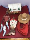Silvestri SouthWestern Christmas ornaments Covered Wagon Cowboy Boot Hat Vtg