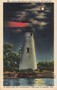Lakeside, Ohio Postcard Marblehead  Lighthouse Night View c 1946  OH5 - Picture 1 of 2