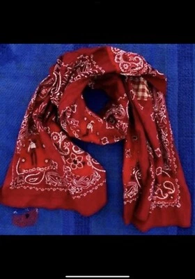 Red Vintage Sexy BORO SCARF Bandanna Patchwork Patched Workwear Mens Wabi Sabi - Image 1 of 4