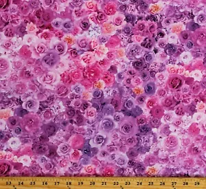 Cotton Roses Pink Purple Flowers Floral Love Fabric Print by the Yard D373.47 - Picture 1 of 1