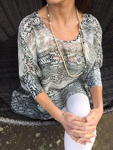 NEW JEFF GALLANO PARIS GREY ANIMAL PRINT KAFTAN TUNIC TOP SIZE 1 UK 10 12 US8 - Picture 1 of 4