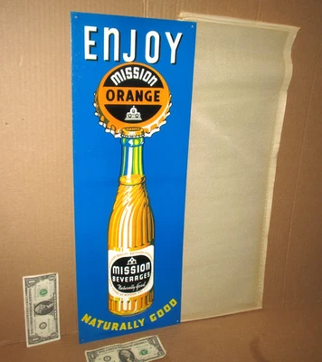 ENJOY MISSION ORANGE Country Store Gas Station CALIFORNIA SIGN -Big Swirl Bottle - Image 1 of 4