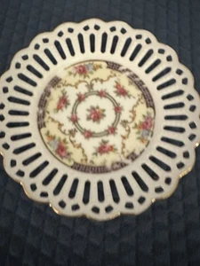 SET OF 5 VTG. DRESDEN PIERCED , RETICULATED PORCELAIN SCALLOPED FLORAL PLATES - Picture 1 of 20