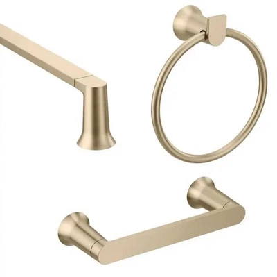 MOEN Genta 浴缸五金套装带毛巾条纸架毛巾环青铜金色 — 第 1/4 张图片