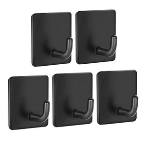 5 Pieces Self Adhesive Hooks, Black Heavy Duty Towel Wall Sticky Hooks Strong... - Picture 1 of 7