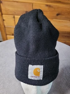 Carhartt Knit Winter Hat Beanie OSFA Black Cuffed Logo A18 BLK - Picture 1 of 2
