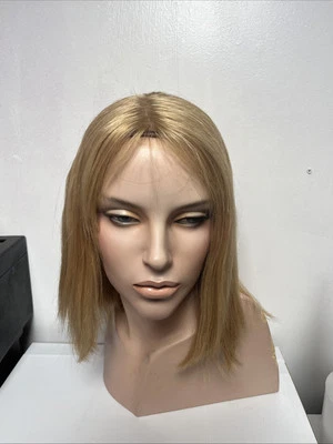 Peluca superior de seda cabello humano, rubia, gorra mediana.  Foto 1 de 4