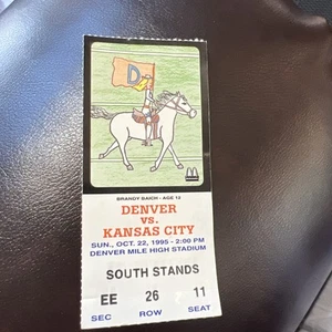 1995 Denver Broncos v Kansas City Chiefs Football Ticket John Elway TD 10/22 - Bild 1 von 2