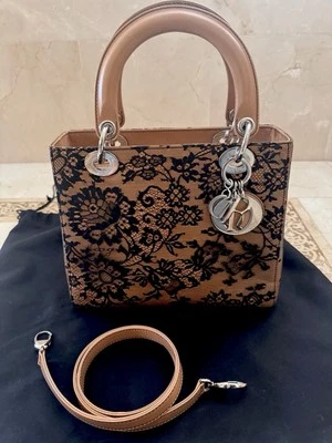 AUTH Rare DIOR GALLIANO Black Floral Lace Lady Dior Tote Crossbody  196/999 - Image 1 of 4