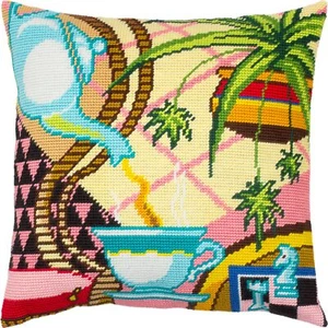 DIY Needlepoint/Tapestry Pillow Kit "Teatime" 16x16 in / 40x40 cm - Picture 1 of 5
