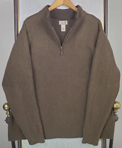L.L. BEAN 100% Lambswool Thick Oversize Upland Sweater 1/4 Zip Sz XL Mens Brown - Picture 1 of 13