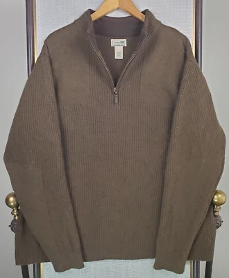 L.L. BEAN 100% Lambswool Thick Oversize Upland Sweater 1/4 Zip Sz XL Mens Brown - Image 1 of 4