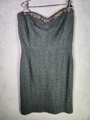 Graham & Spencer Strapless Lace Dress Wool Silk Lined Gray Size M Rhinestones - Image 1 of 4