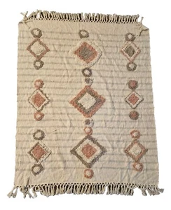 Shabby Chic textured boho throw blanket tassels 50x60 Earthy Tones - Picture 1 of 2