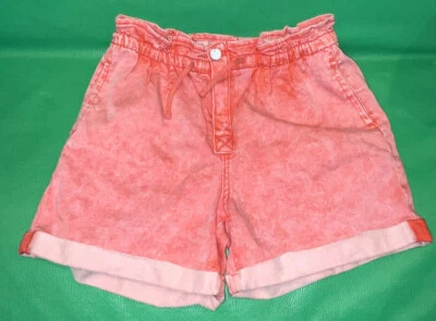Pantalones Cortos Denim Jordache Niñas 18 Coral Rojo Bolsa de Papel Cintura Dobladillo Enrollado Lavado Ácido Foto 1 de 4