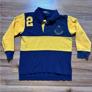 Polo Ralph Lauren Rugby Shirt Long Sleeve Color Block Crest Patch 4/4T - Picture 1 of 6
