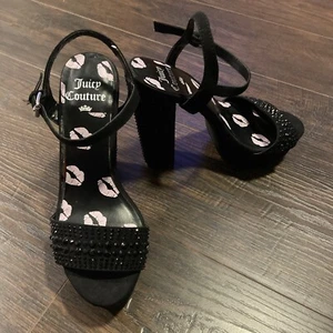 Women’s Juicy Couture Trice Embellished Ankle Strap Sandal Heels - Black, Size 6 - Picture 1 of 4