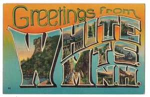 Postal Grande MÚLTIPLES VISTAS Montañas Blancas NH Nuevo Hampshire Lino 1942 - Imagen 1 de 2