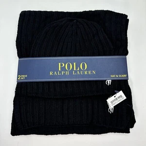 Polo Ralph Lauren Men's Beanie / Hat & Scarf Set Wool Blend - Black - Picture 1 of 4