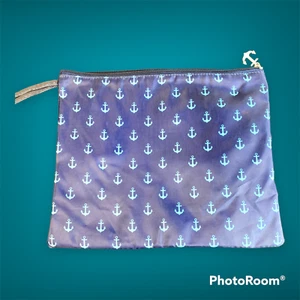 Wet Bikini Bag Navy New Anchor Pattern Plastic Lined 10" x 12" - Picture 1 of 8