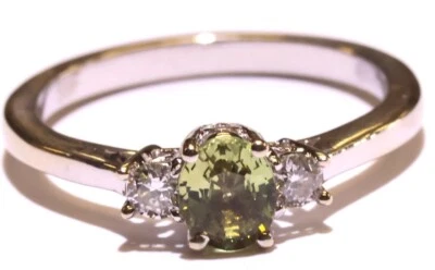 14k white gold Three stone colored .13ct VS1 G diamond ring 2.7g estate 6.5 - Image 1 of 4