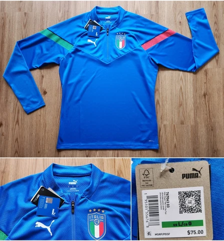 PUMA Italy Training 1/4 Zip Soccer Top Slim Fit Men's Large Blue 767063-03 NWTs Cover