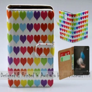 For Huawei Series - Colourful Heart Theme Print Wallet Mobile Phone Case Cover - Picture 1 of 3