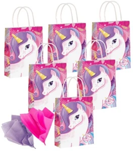 GIRLS UNICORN DREAMS PINK BIRTHDAY PARTY FAVOUR TREAT GIFT BAGS + TISSUE SHEETS - Picture 1 of 3