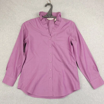 Orvis Top Womens Sz 4 Purple Stand Up Ruffle Collar Long Sleeve Cotton Blouse - Image 1 of 4