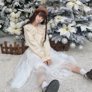 Camicetta donna retrò vittoriana Lolita top camicie ricamo giapponese retrò dolce - Foto 1 di 13