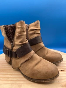 Jellypop Bootie Libra Women's Sz 7M Brown Faux Leather Side-Zip Ankle Buckle - Picture 1 of 13