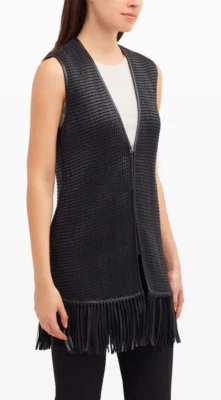 Chaleco con flecos CARLISLE Collection NY CUERO GENUINO TALLA 8 se adapta a 8-12 NUEVO CON ETIQUETAS $1198 Foto 1 de 4